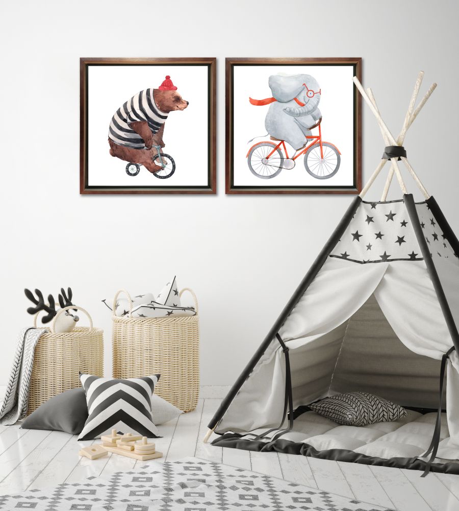 Elephant / Bear On A Bike 2 PC canvas art