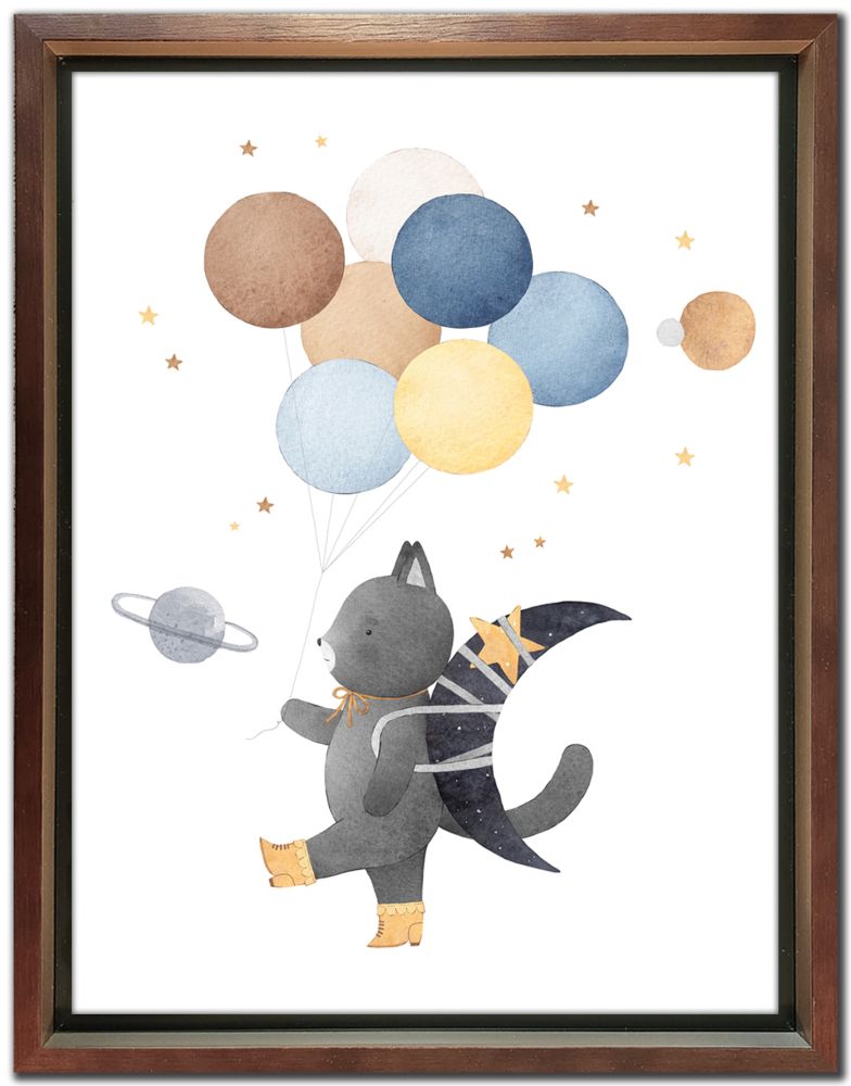 Cute Cat And The Moon / Teddy Bear Rides To The Moon 2 PC canvas art