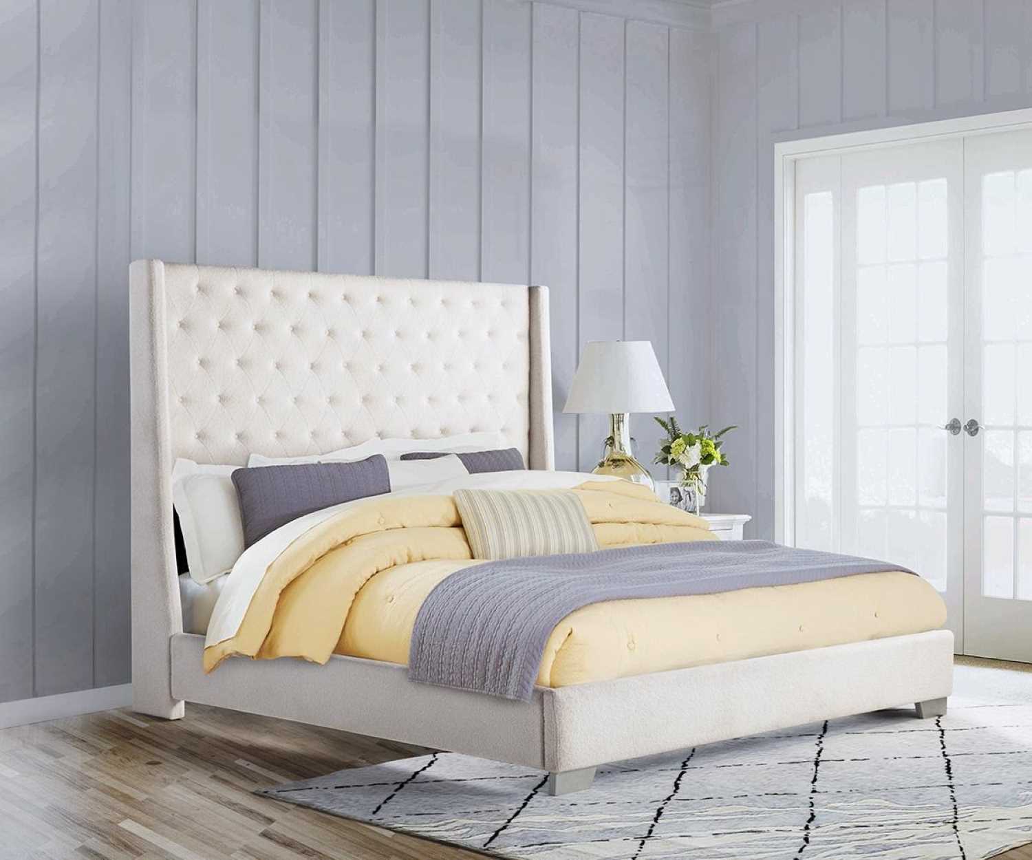 Beige Fabric Bed