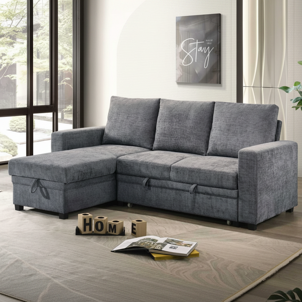 Dark Grey Fabric Reversible Sofa Bed 1248