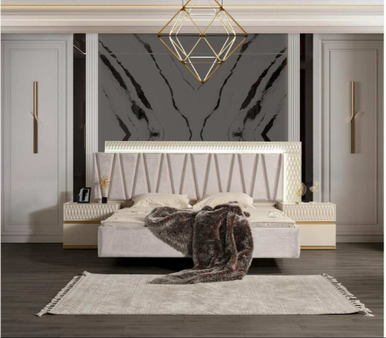 Delfano Gold and Cream Lacquer Finish Bed 1761