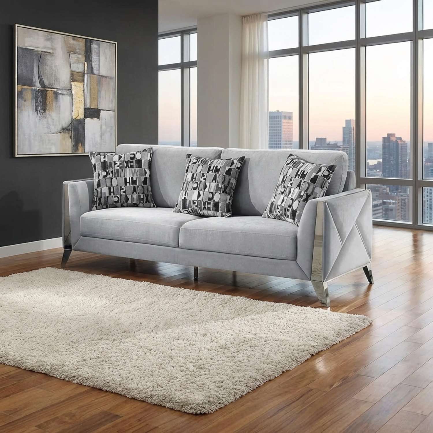 Diana Silver Fabric Sofa Sets with Chrome Accents 5725