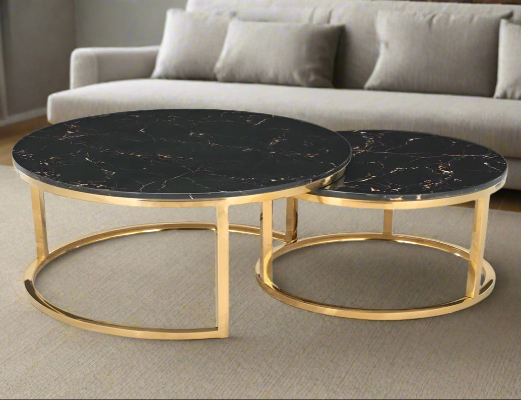 Double Marble Coffee Table Gold/Black 1619