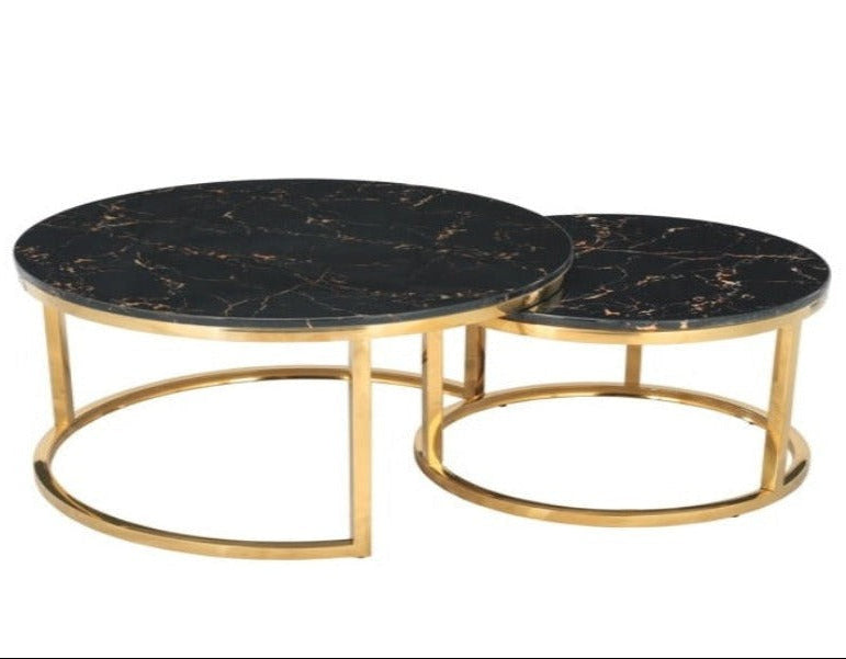 Double Marble Coffee Table Gold/Black 1619