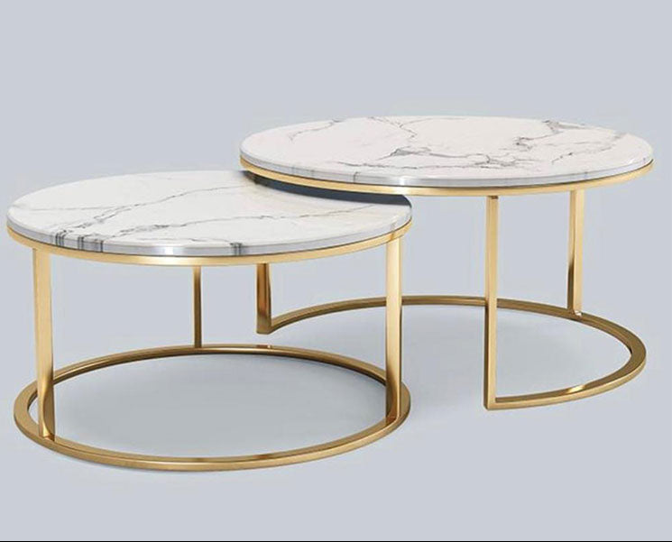 Double Marble Coffee Table Gold/Ivory 1619