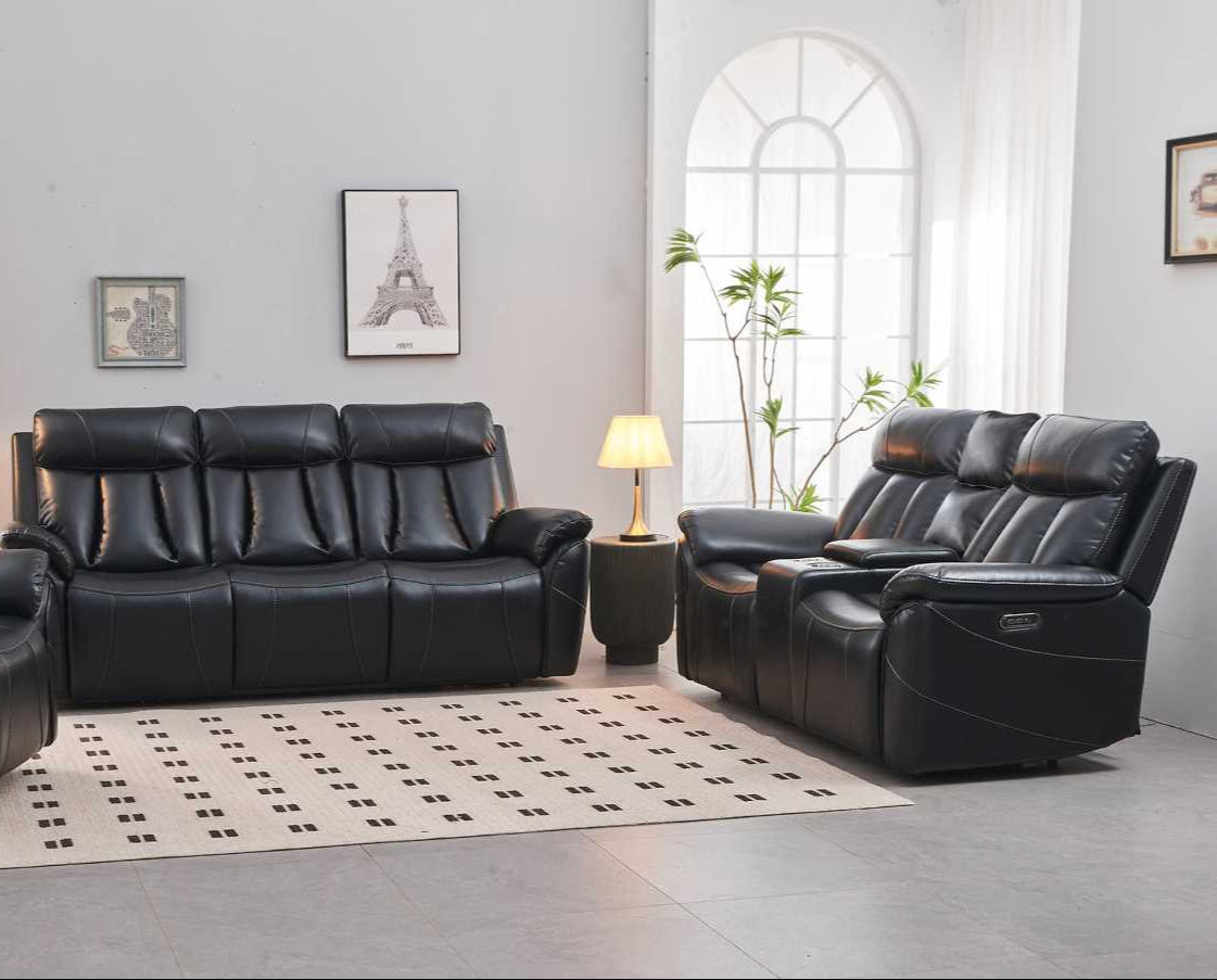 Dual-Power Recliner 2PC Sofa Set Black 8015