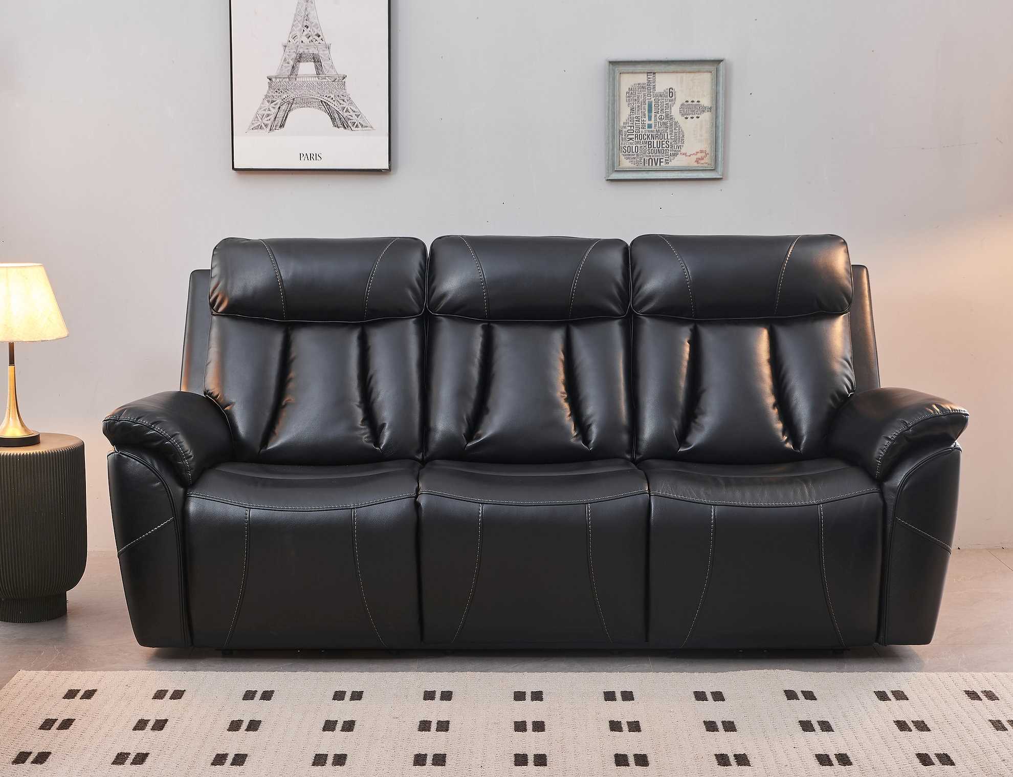 Dual-Power Recliner 3PC Sofa Set Black 8015