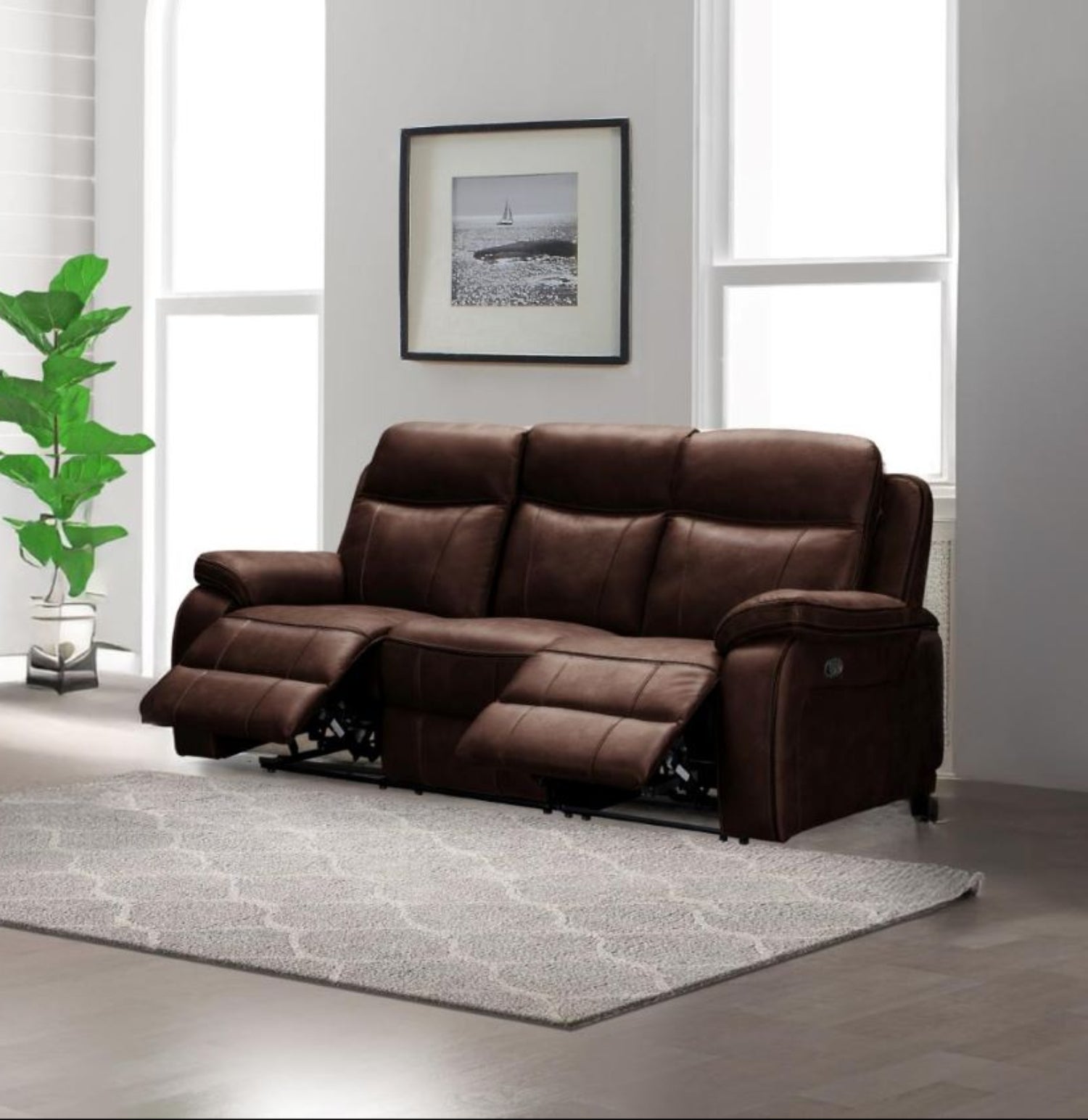 Duke Leather Gel Manual Recliner Brown Sofa Set 2475