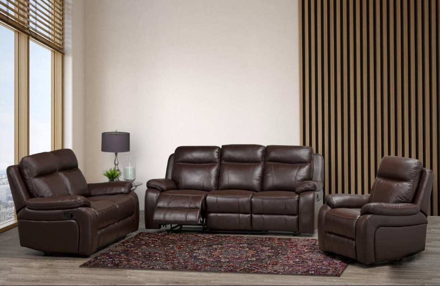 Duke Leather Gel Manual Recliner Brown Sofa Set 2475