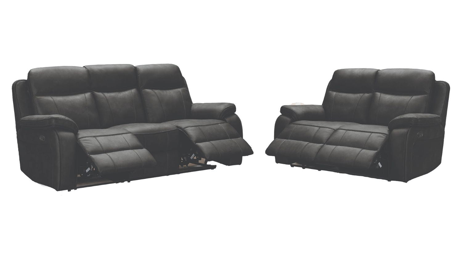 Duke Leather Gel Manual Recliner Dark Grey Sofa Set 2475