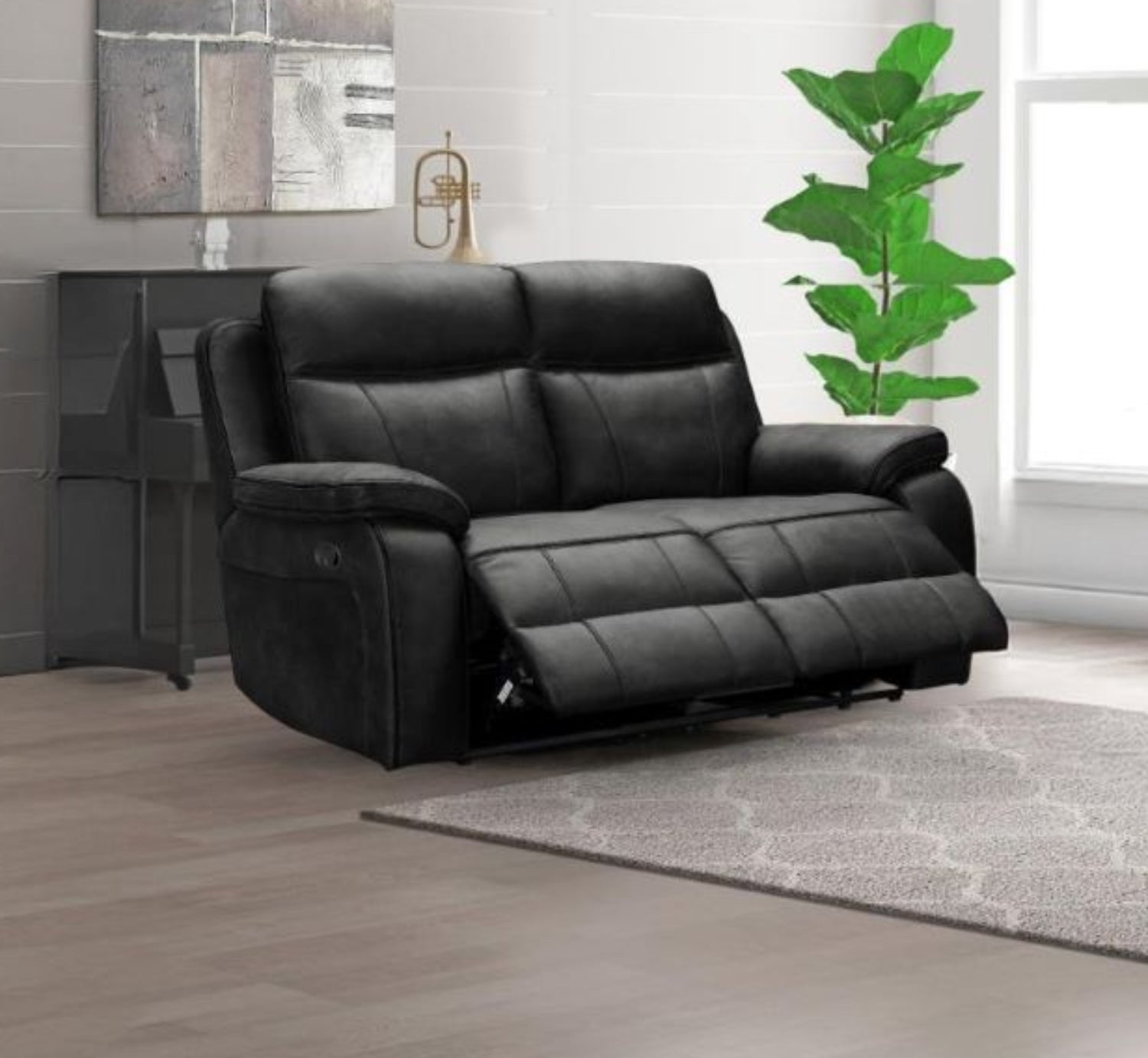 Duke Leather Gel Manual Recliner Dark Grey Sofa Set 2475