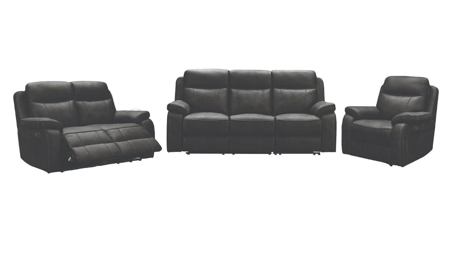 Duke Leather Gel Manual Recliner Dark Grey Sofa Set 2475