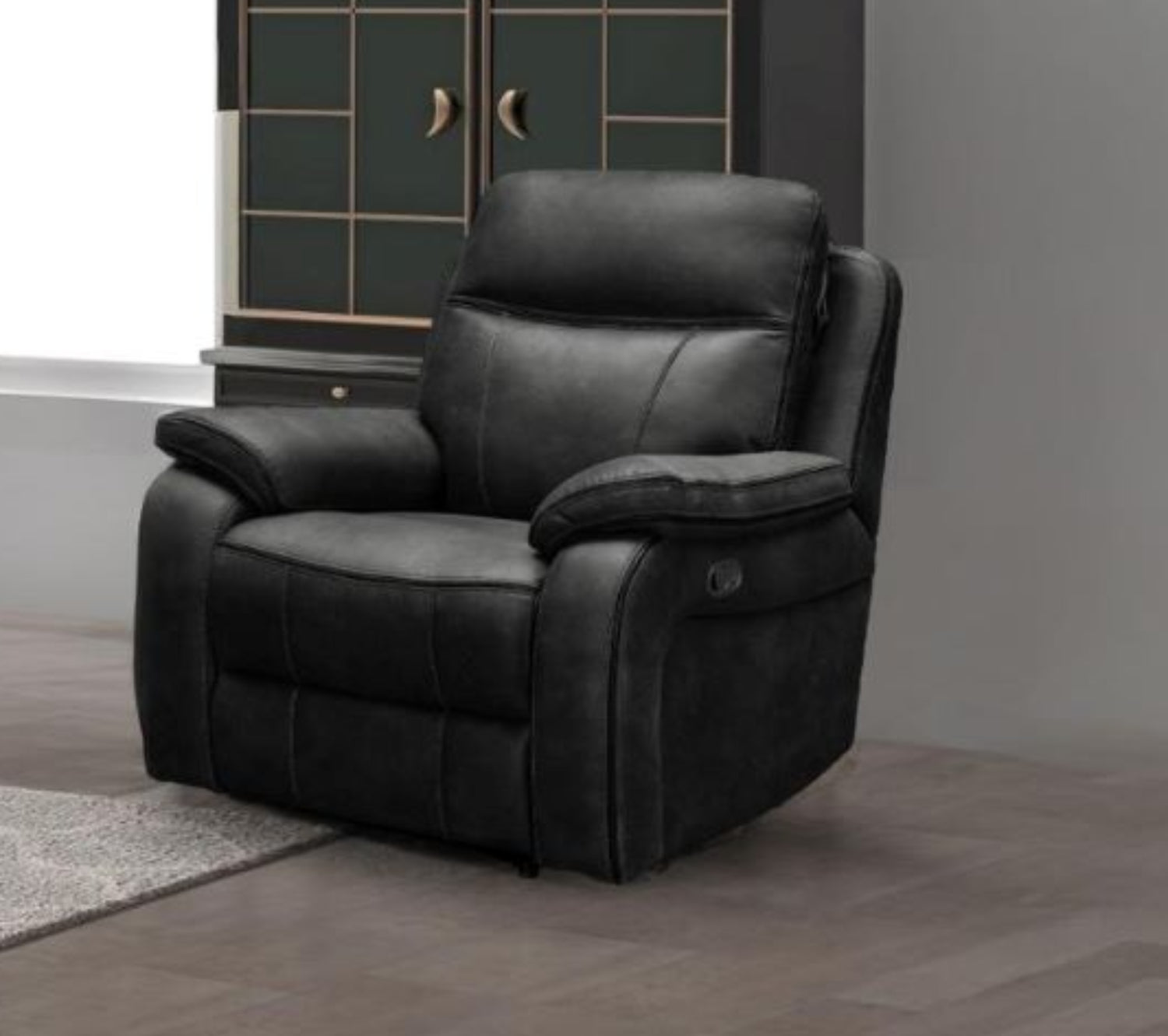 Duke Leather Gel Manual Recliner Dark Grey Sofa Set 2475