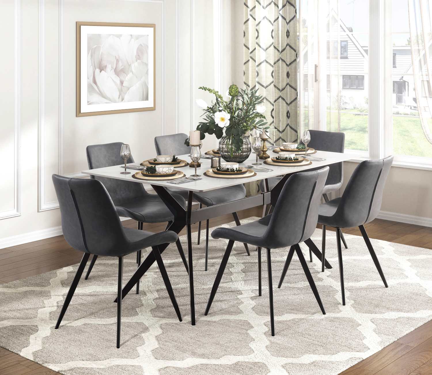 Dumas White Marble Dining Table With Metal Legs 5916