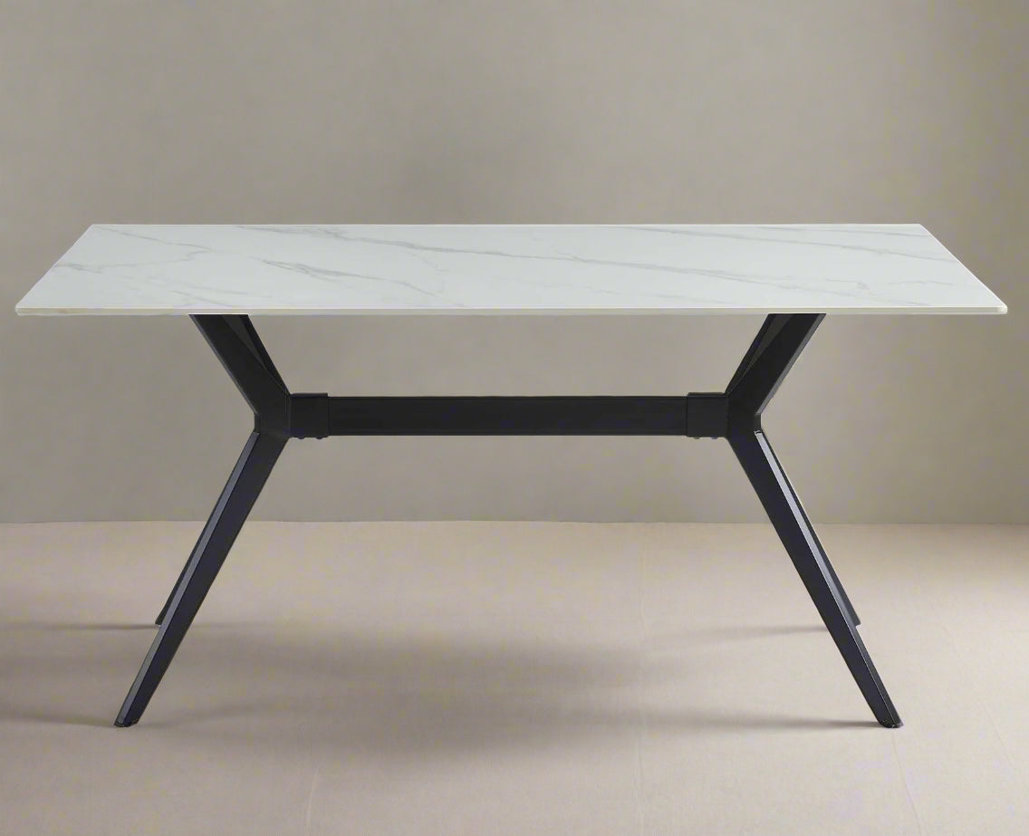 Dumas White Marble Dining Table With Metal Legs 5916