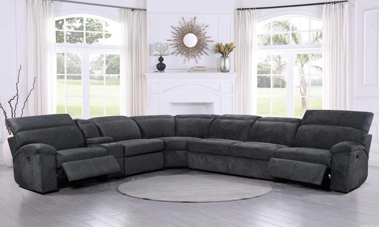 Edison Recliner Sectional With Sofa Bed Charcoal Grey