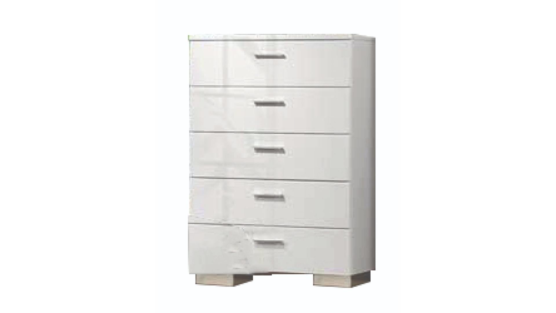 Elaine White Lacquer 5 Drawer Chest 1021