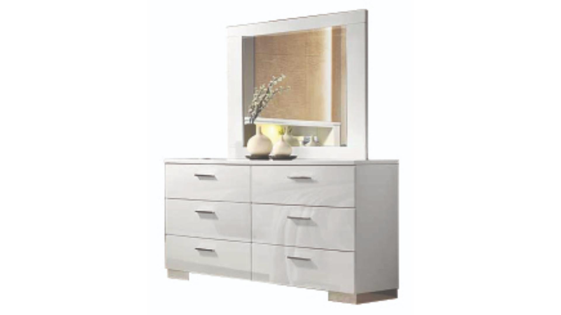 Elaine White Lacquer Dresser & Mirror 1021