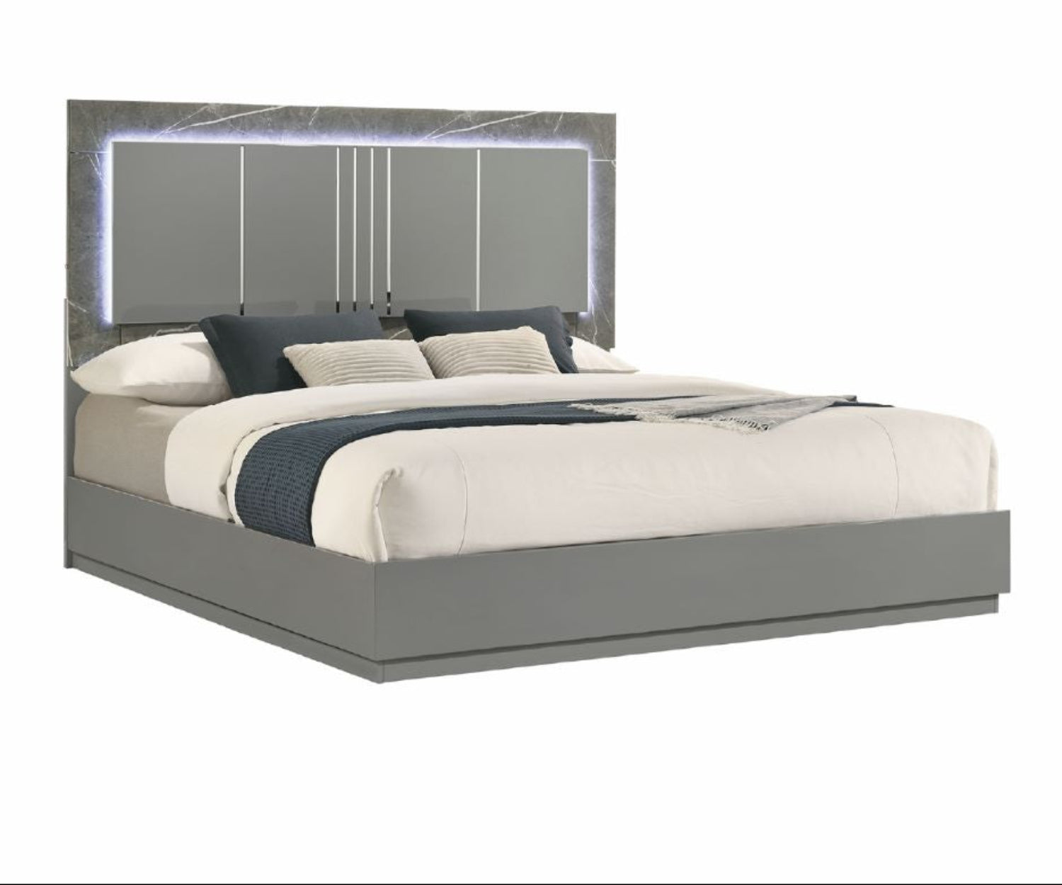 Elara Grey Lacquer Bedroom Set with LED Headboard 1941