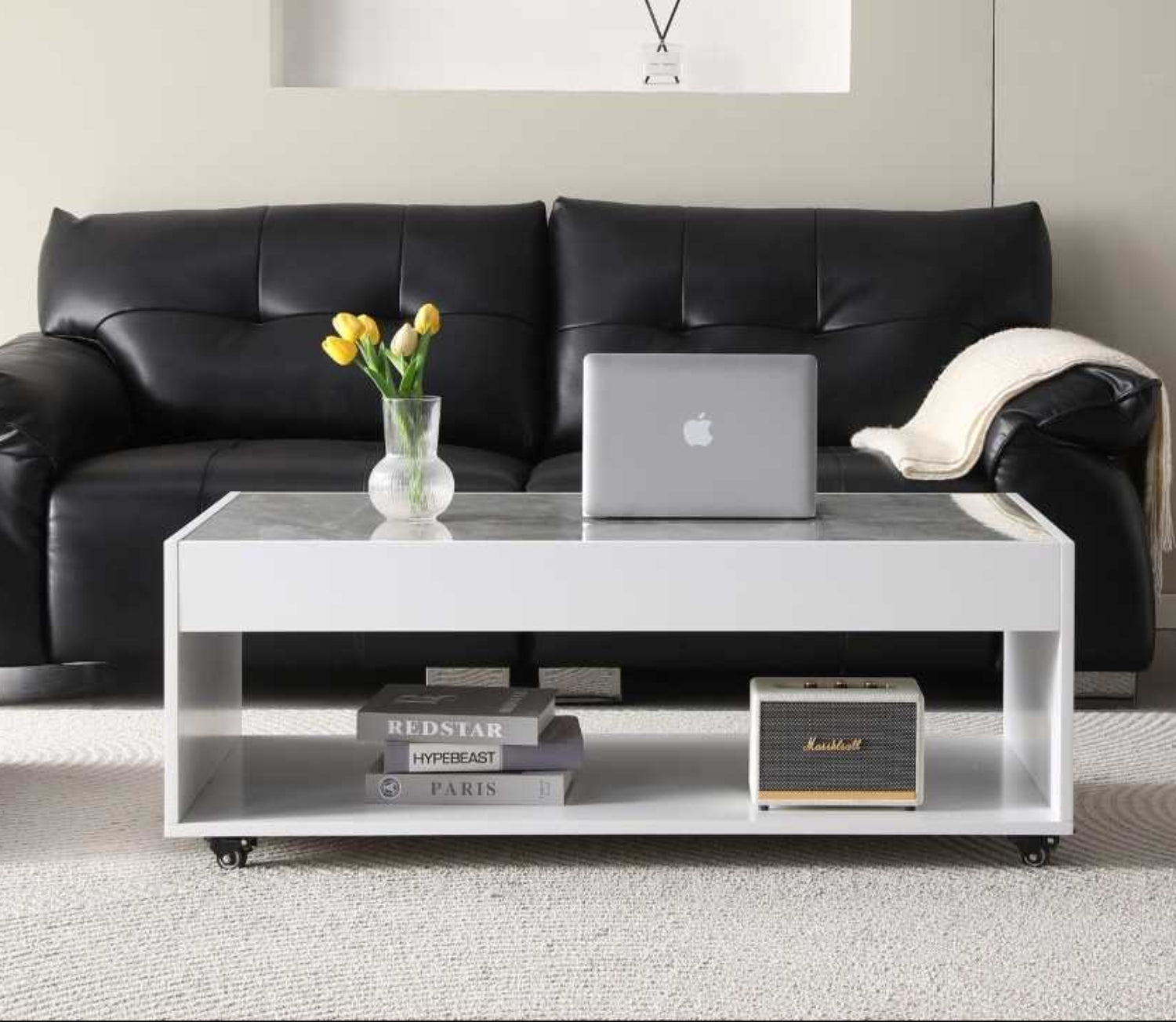 Elariel European Style White Coffee Table with Grey Sintered Stone Top 6889