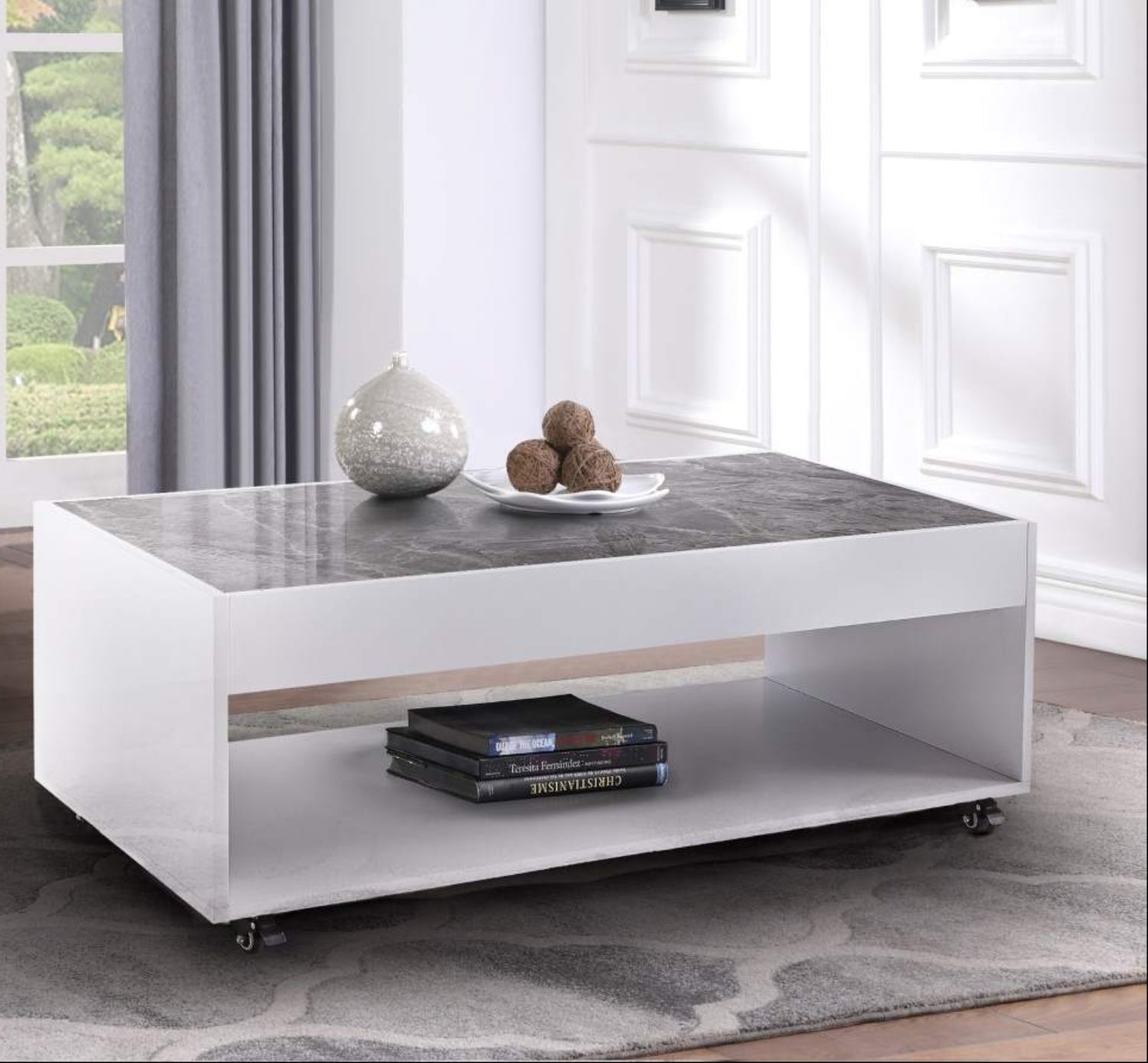Elariel European Style White Coffee Table with Grey Sintered Stone Top 6889