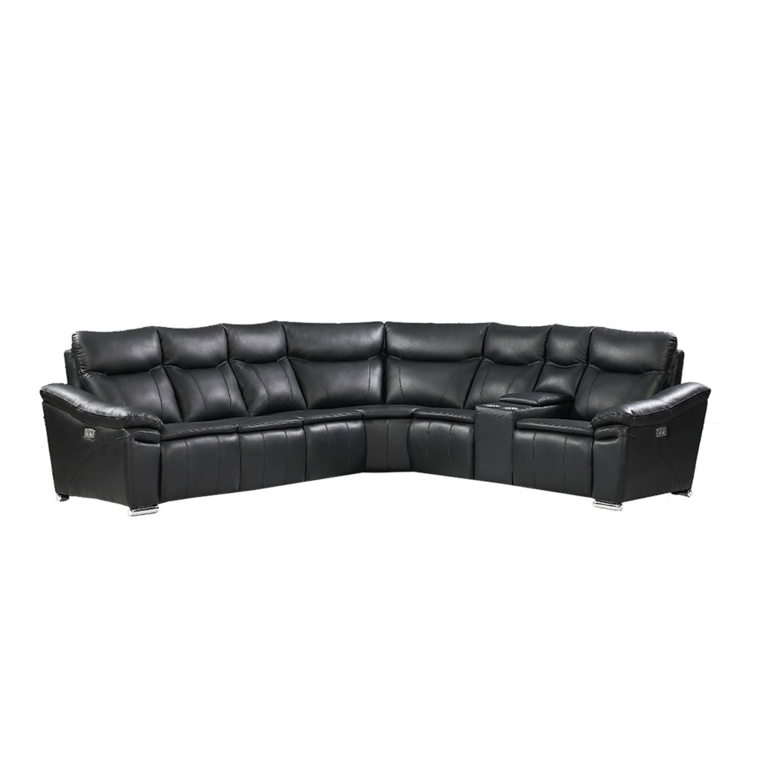 Eliana Black Genuine Leather Power Recliner Sectional with Cup Holders 2175