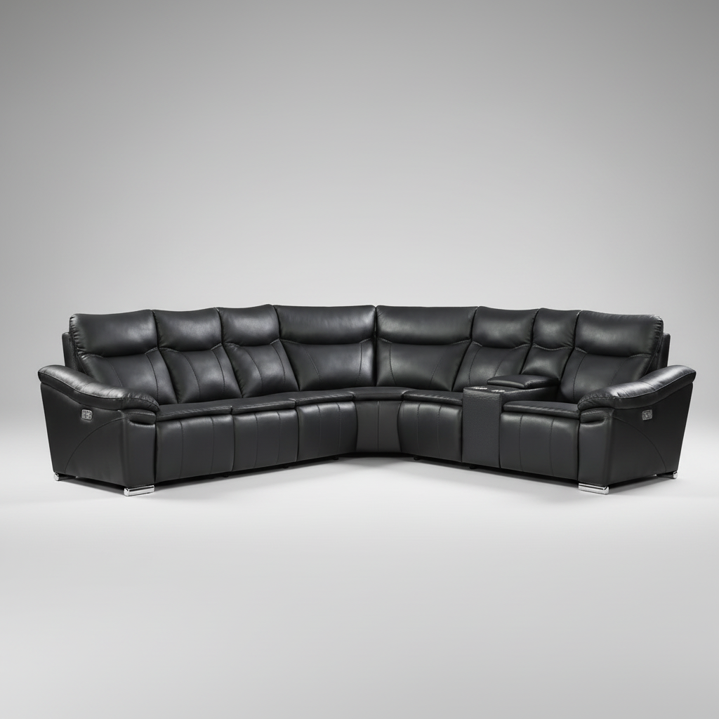 Eliana Black Genuine Leather Power Recliner Sectional with Cup Holders 2175