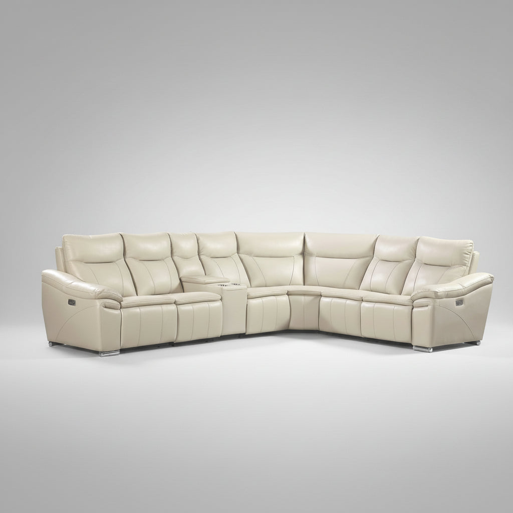 Eliana Beige Genuine Leather Power Recliner Sectional with Cup Holders 2175