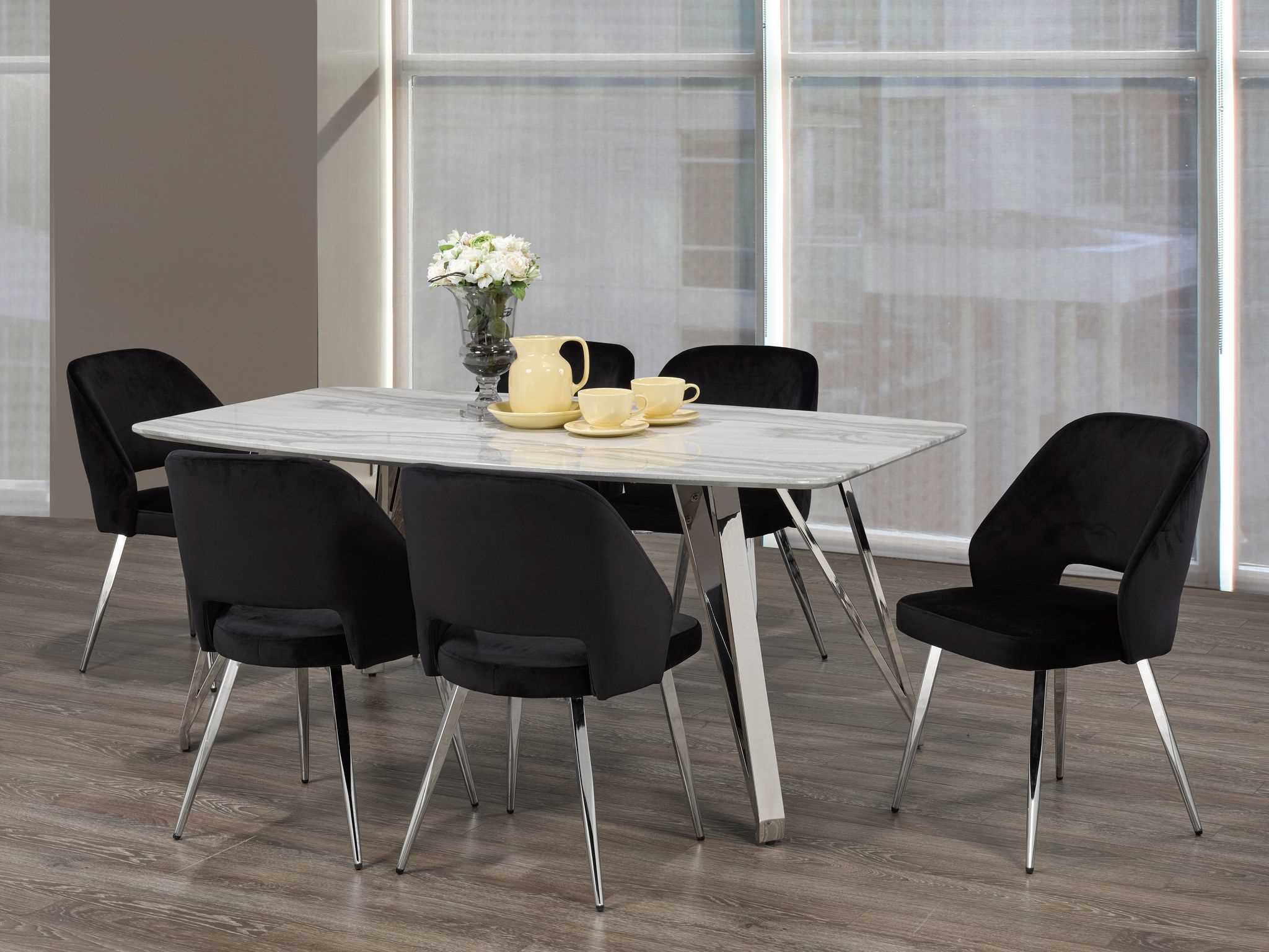 Ella Dining Table with 6 Black Chairs 1194