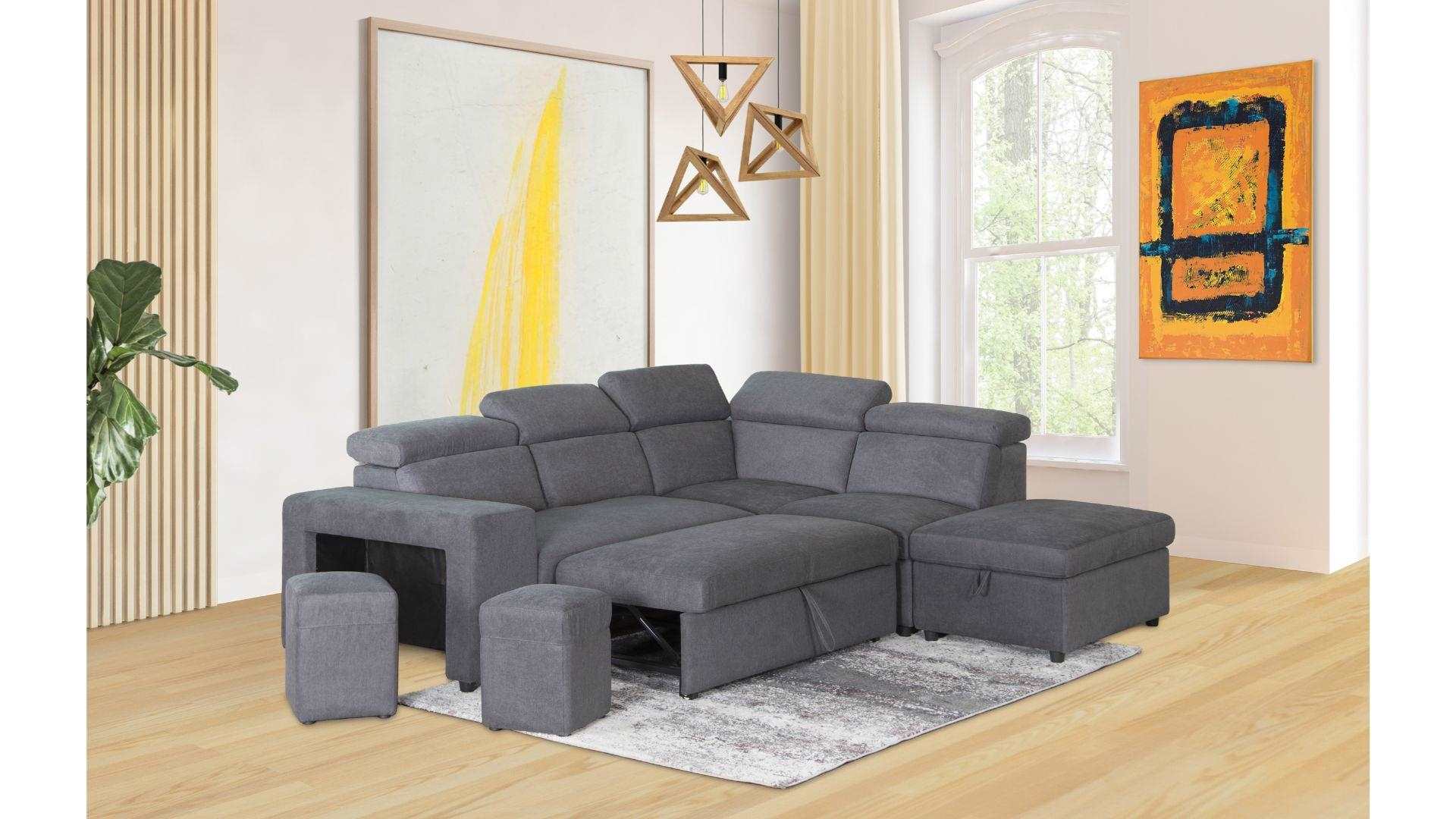 Elle Grey Fabric Sectional Sofa Bed 1845