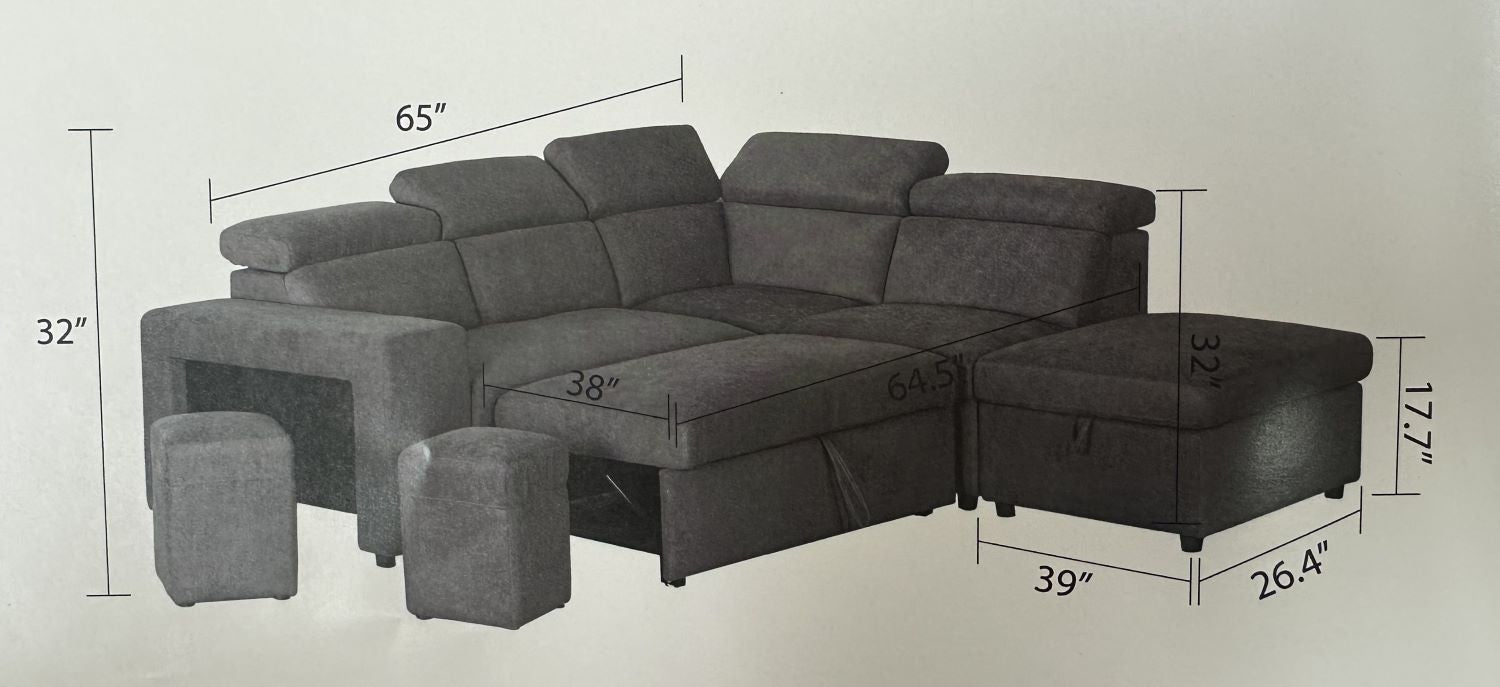 Elle Grey Fabric Sectional Sofa Bed 1845