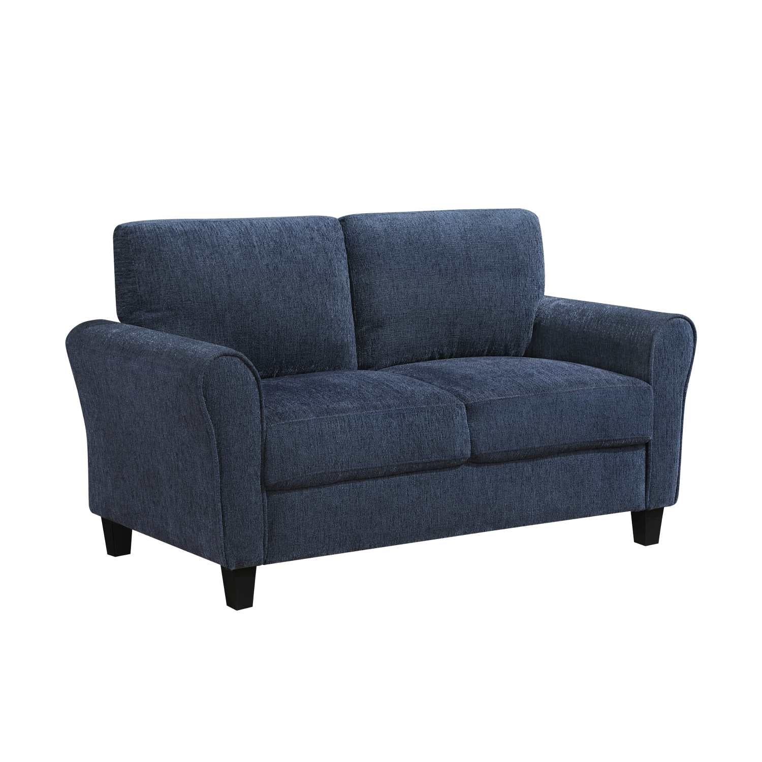 Ellery Chenille Fabric Blue Loveseat with Black Legs 9209