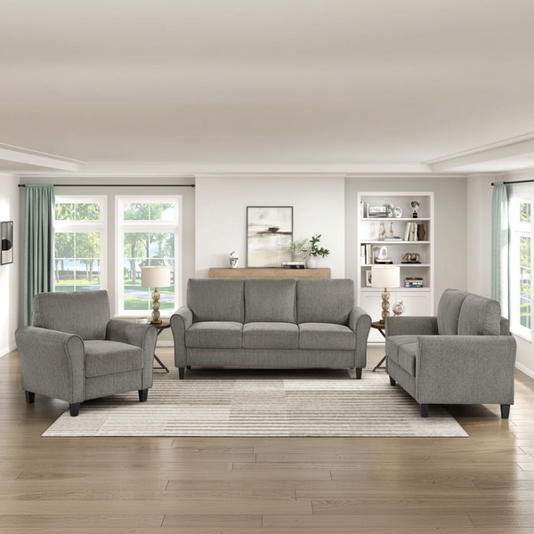 Ellery Chenille Fabric Brown Sofa Set with Black Legs 9209