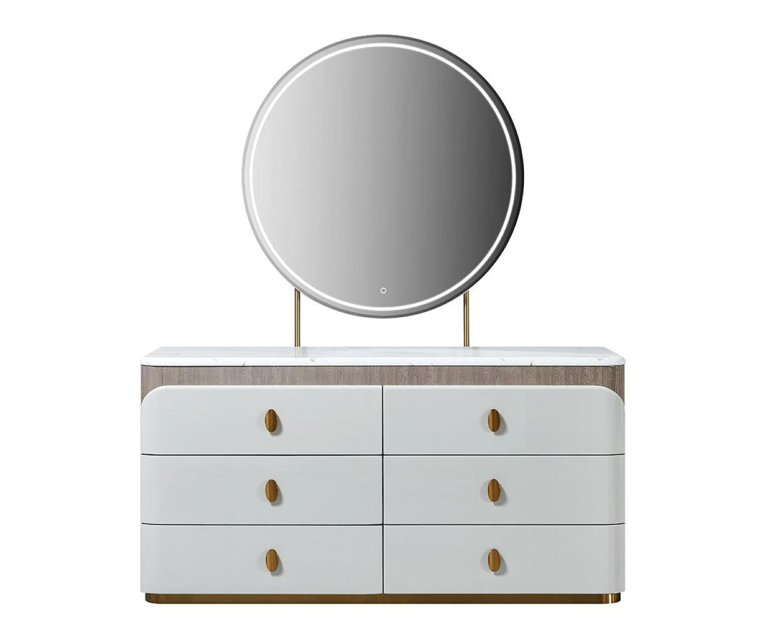 Elvira Lacquer Dresser & LED Mirror with Faux Marble Top 5058