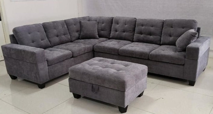 Emerson Reversible Velvet Sectional Sofa - Grey