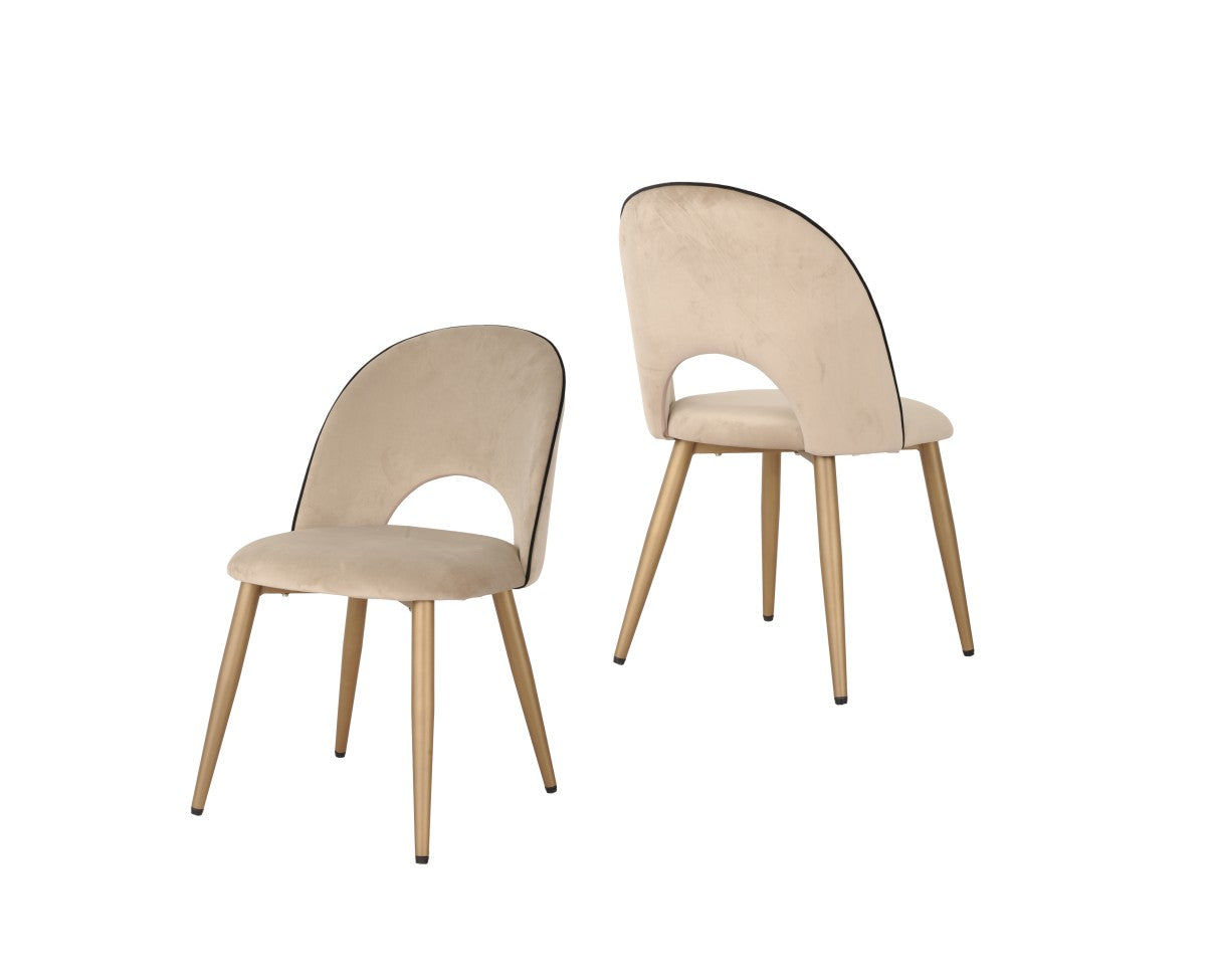 Emilia Dining Chair Beige & Gold Set of 2 Chairs 201781