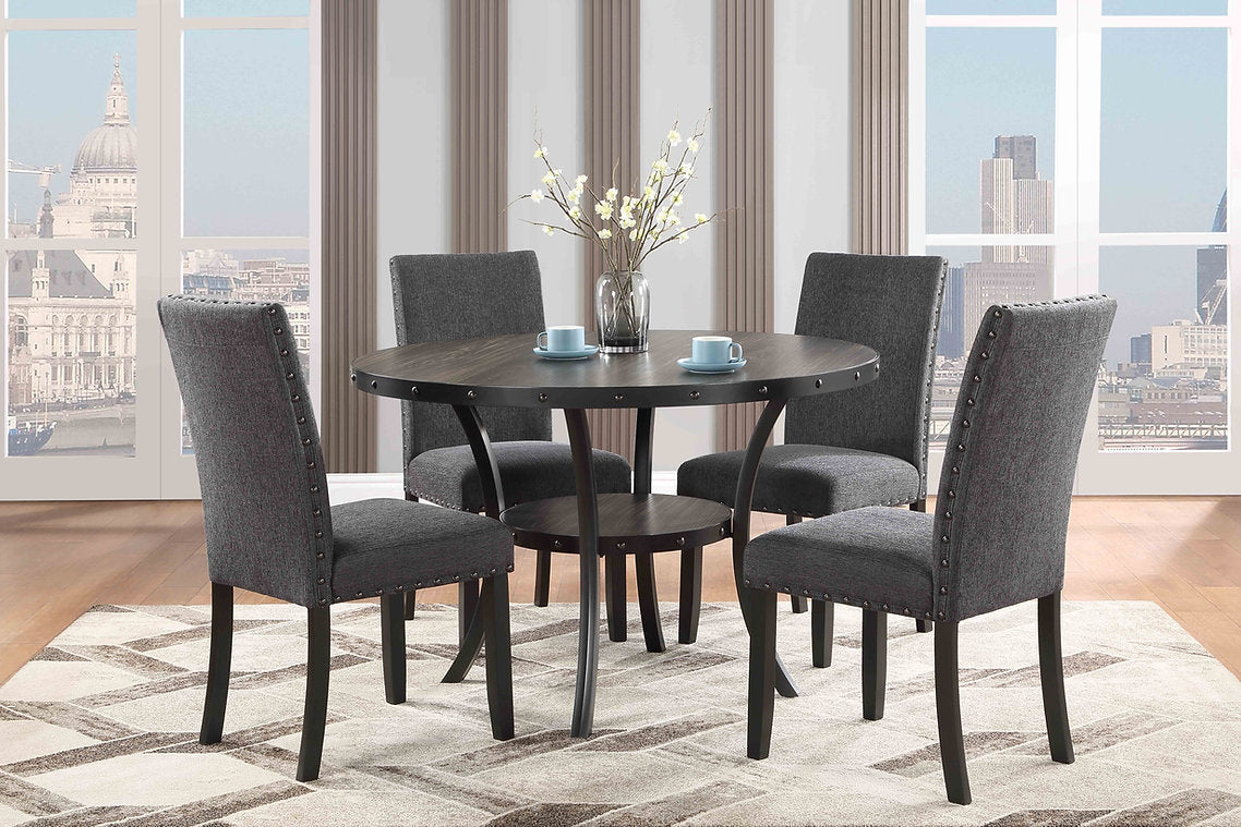 Grey Upholstered Parson Chairs with Cushion Fabric Seats and Nailhead Trim Set Of 2 1610