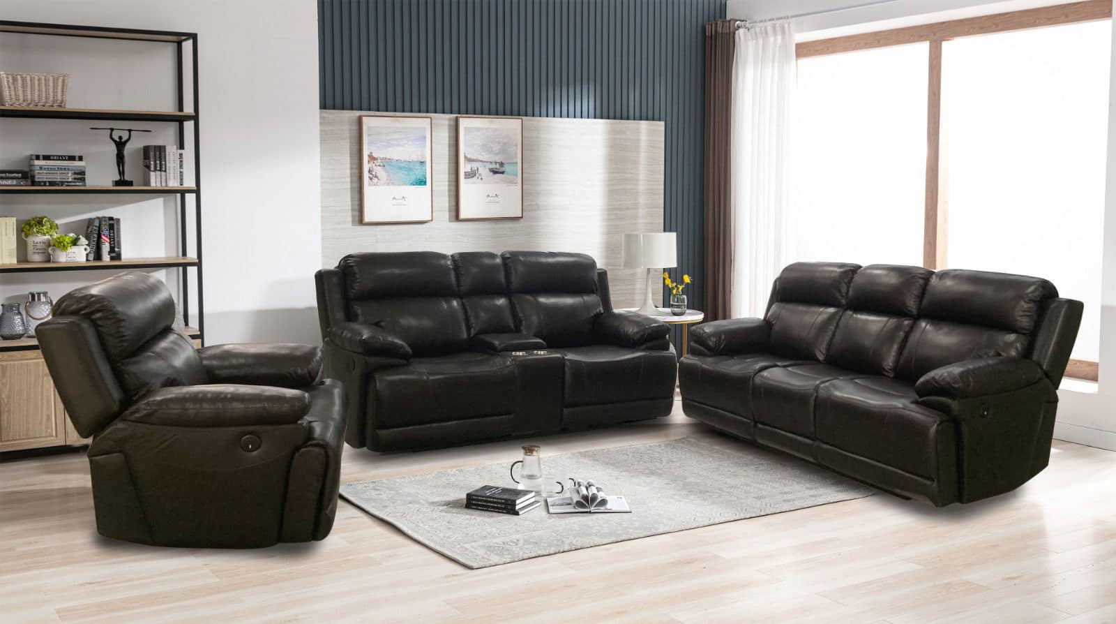 Estella Power Recliner Set With USB Ports Black