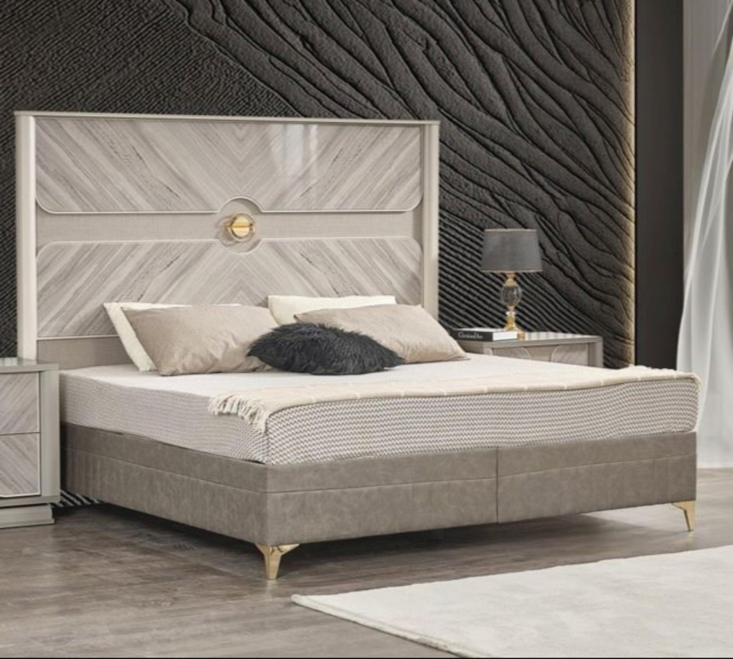 Eternity Hydraulic Lift-up Bed with Gold Accent Beige 1751