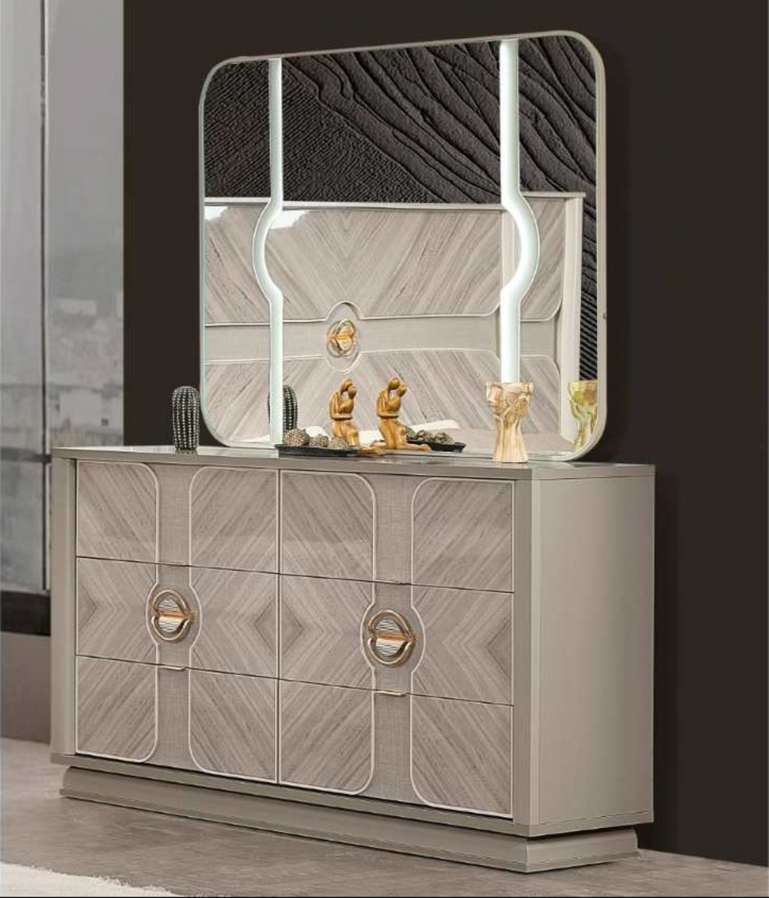 Eternity Hydraulic Lift-up Bedroom Set with Gold Accent Beige 1751