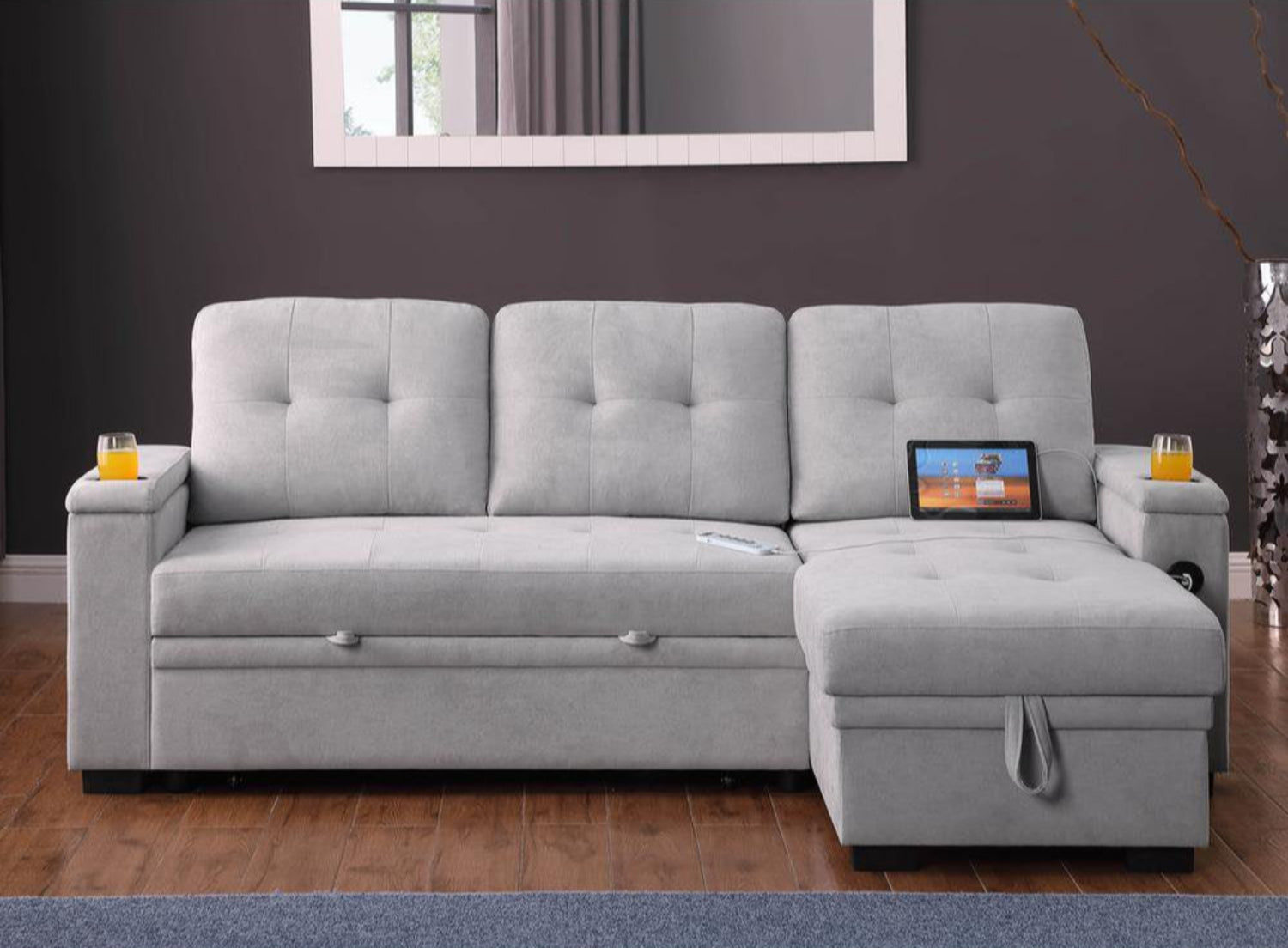 Ethan Grey Woven Fabric Reversible Sofa Bed