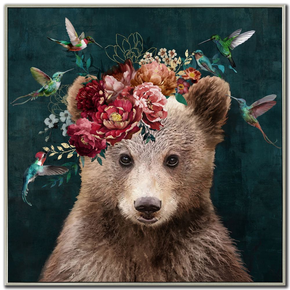 Floral Bear Canvas Art 32" x 32"