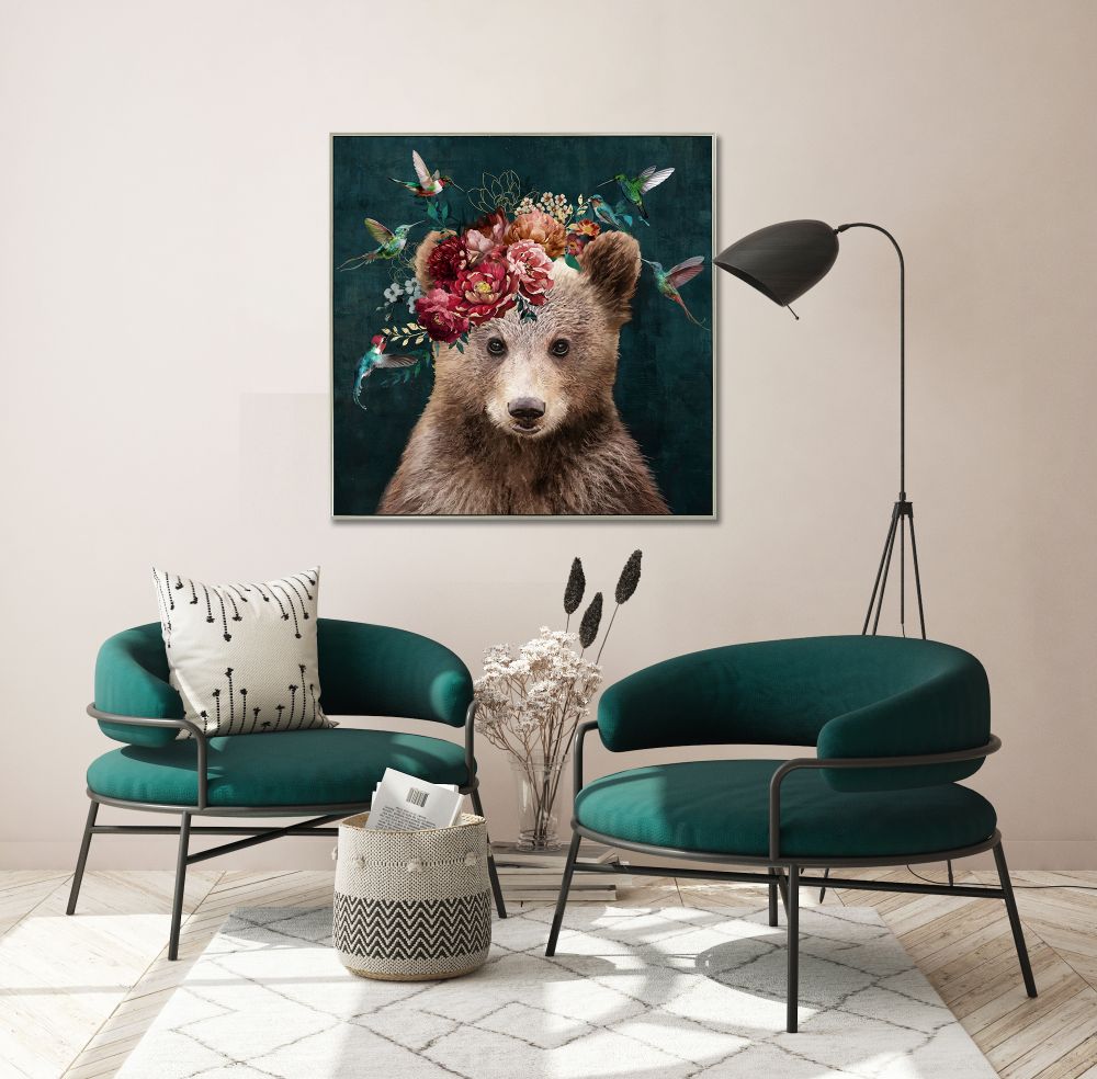 Floral Bear Canvas Art 32" x 32"