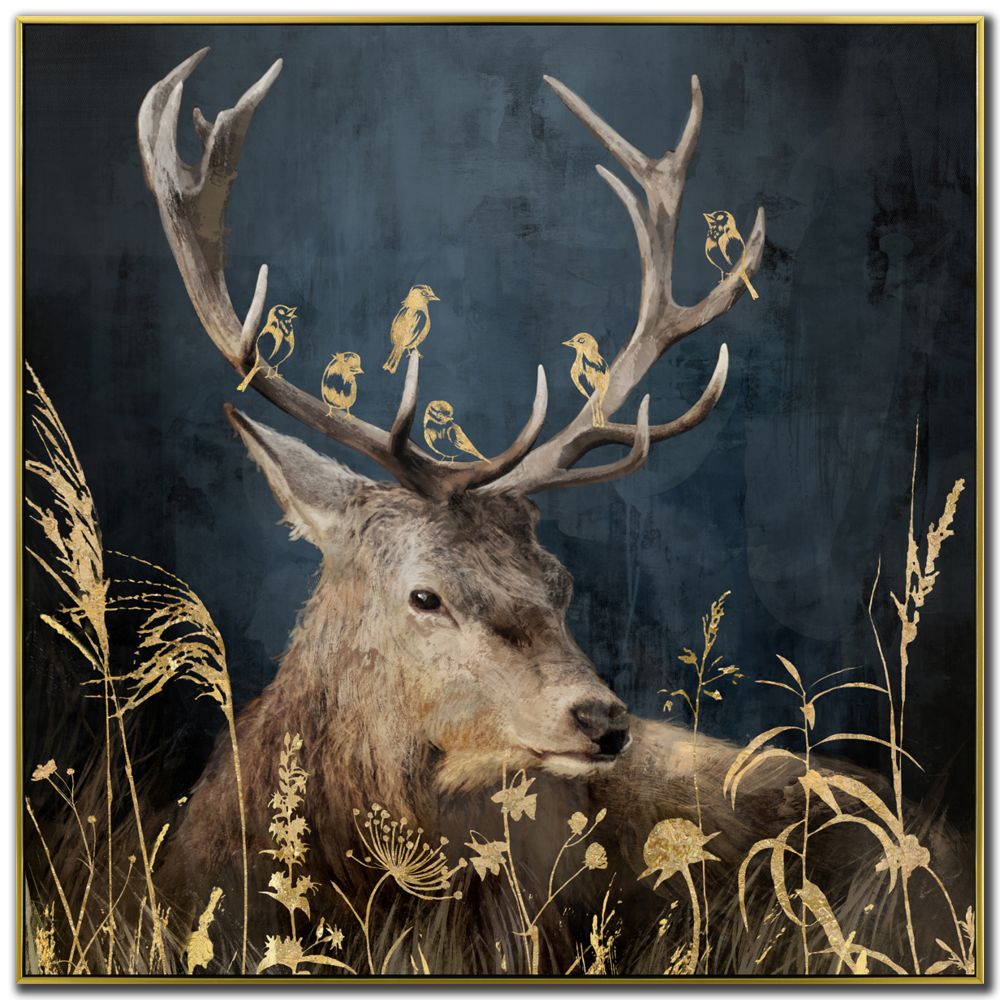 Golden Botanical Deer Canvas Art 36" x 36"