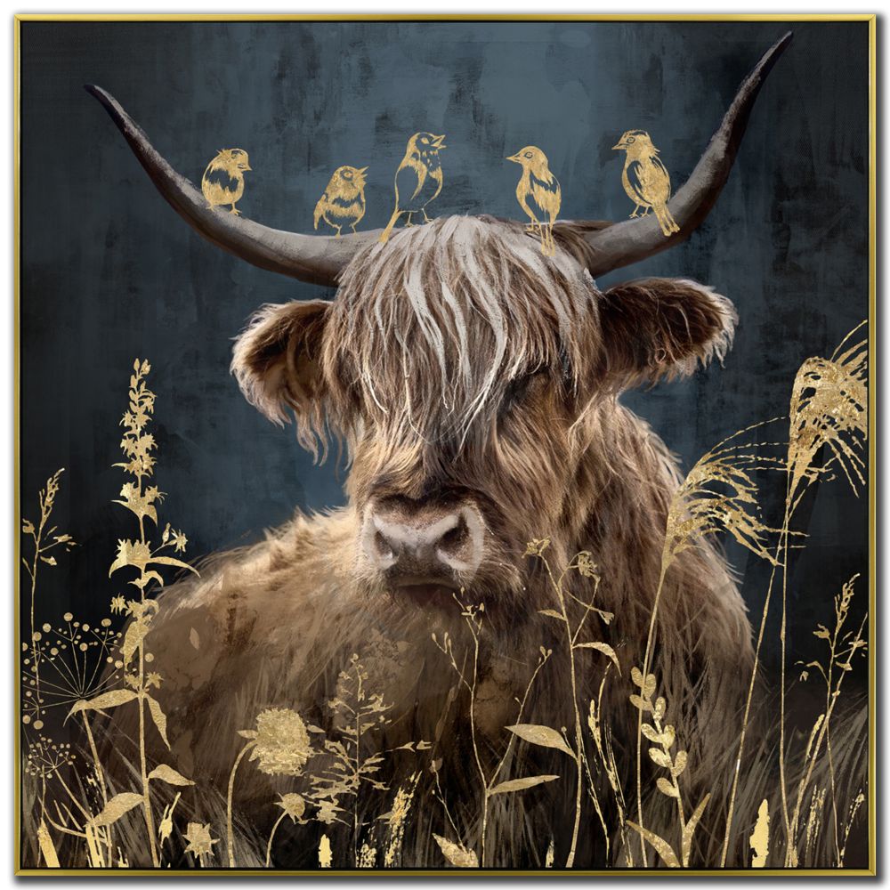 Golden Botanical Highland Canvas Art 36" x 36"