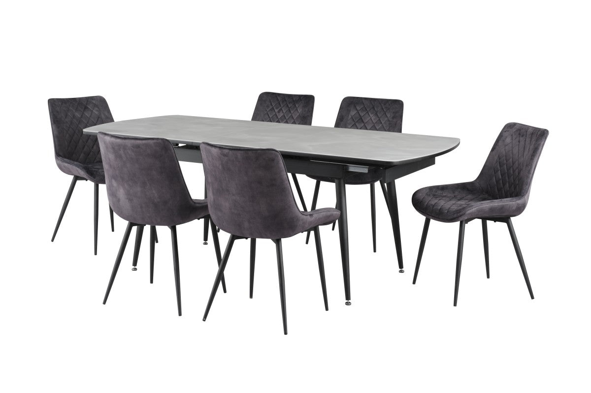 Fabian Extendable Dining Table With 6 Tufted Chairs Light Grey / Black 15667