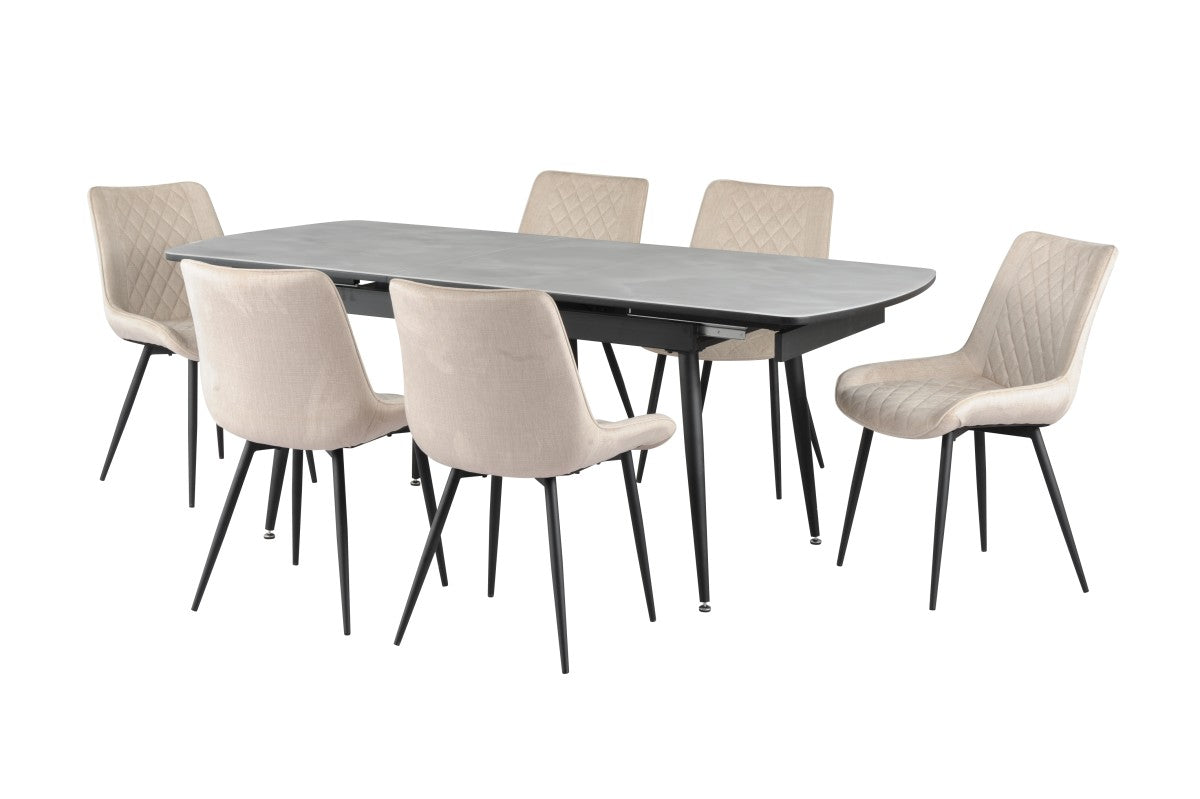 Fabian Extendable Dining Table With 6 Tufted Chairs Light Grey/Beige 15669