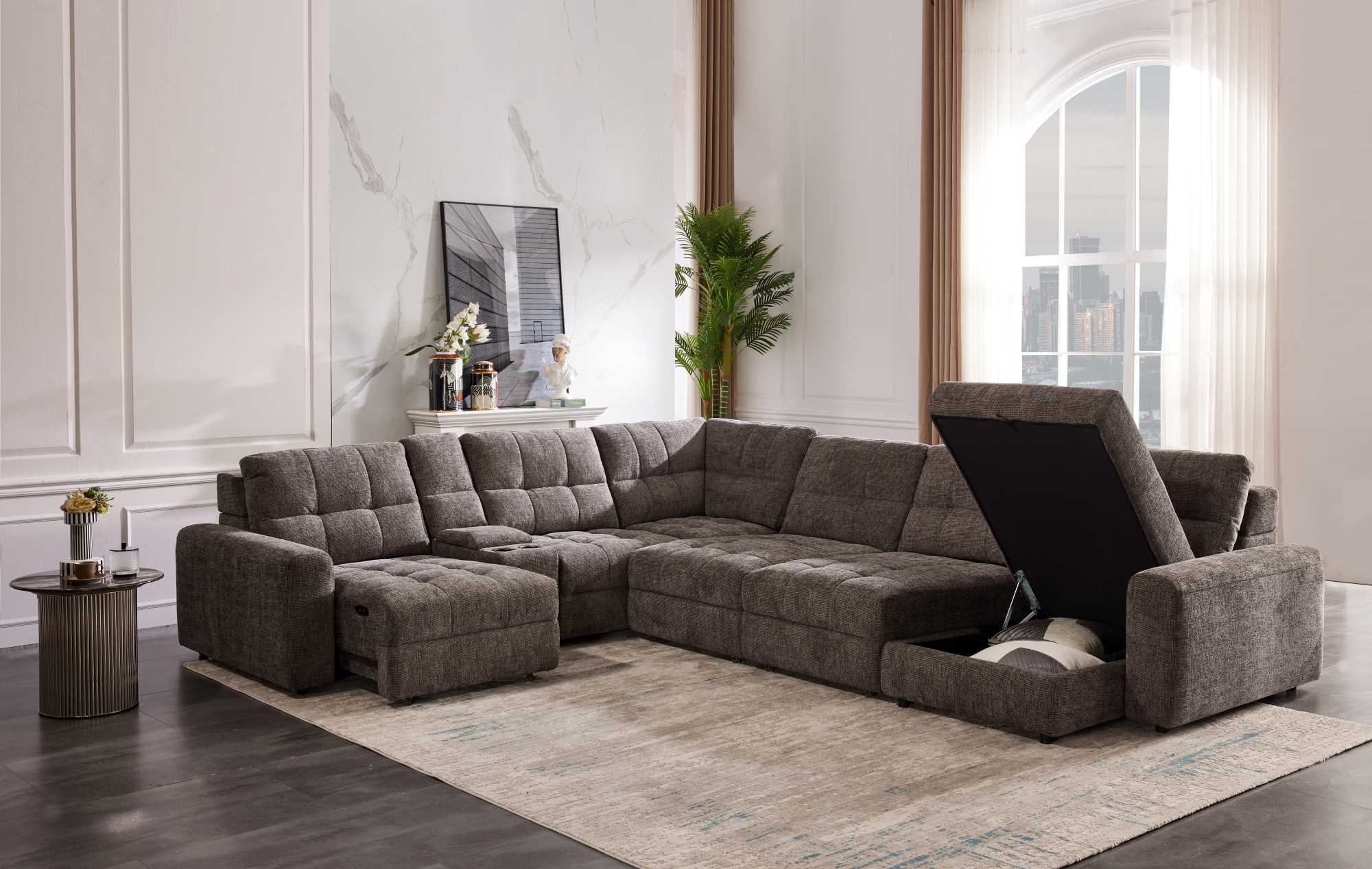 Fabric Modular Recliner Sectional Sofa With USB Charging Ports & Speaker 8552