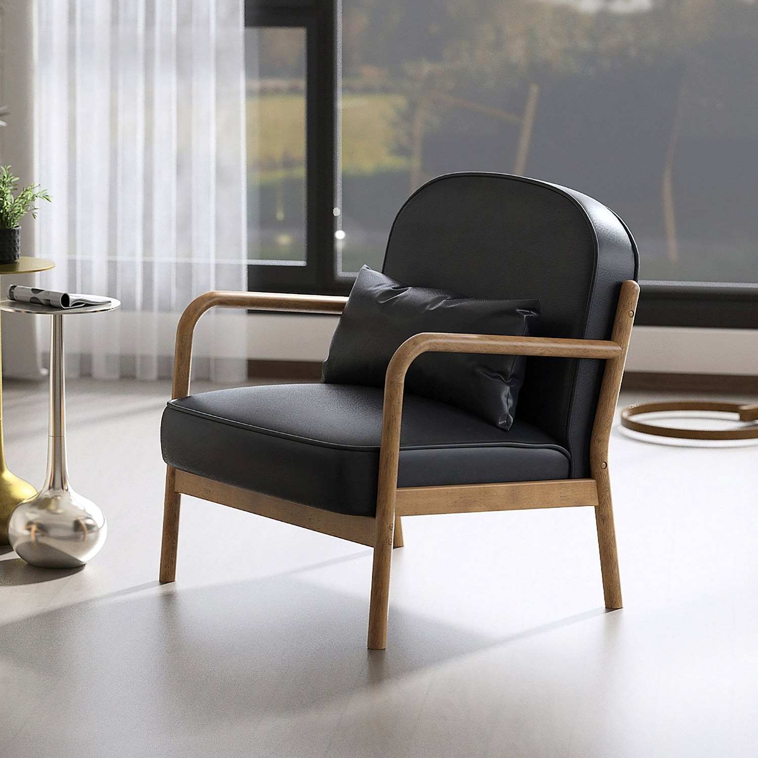 Fani Faux Leather Accent Chair in Black & Walnut 403-926BLK