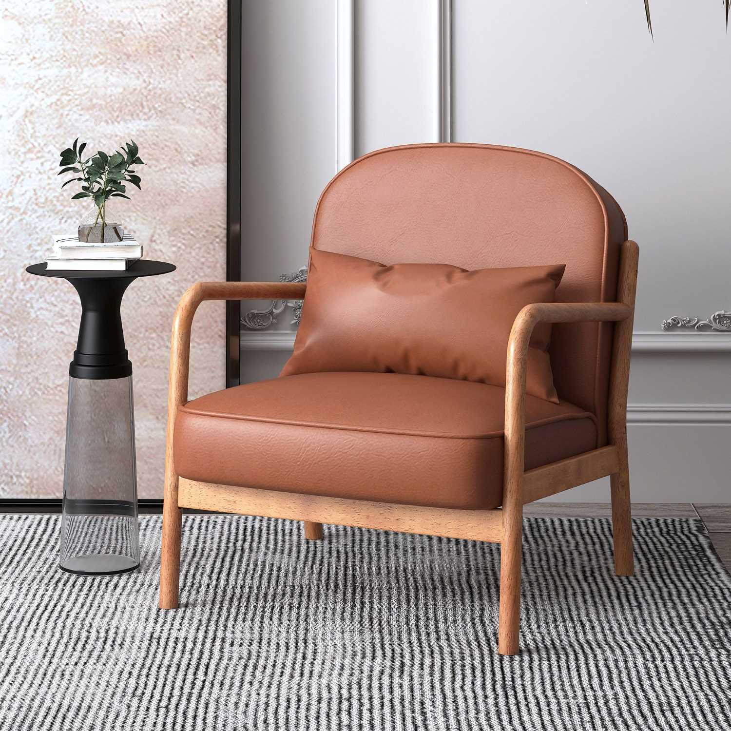 Fani Faux Leather Accent Chair in Saddle & Walnut 403-926SD